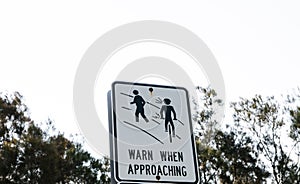 Warning sign for a cyclist to warn people when approaching.