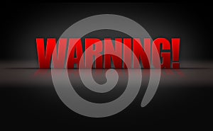 Warning Sign 3D Letters on Black Background photo