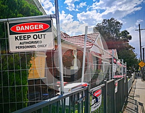 Warning sign for Danger Keep Out Authorized Personnel Only at the construction site.