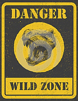 Warning sign. danger signal with dinosaur. eps 8