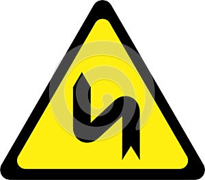 Warning sign with dangerous curves on left