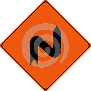 Warning sign with dangerous curves on right