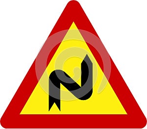 Warning sign with dangerous curves on right