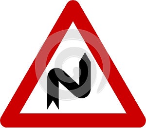Warning sign with dangerous curves on right