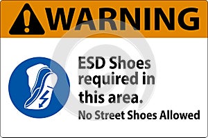 Warning Sign ESD Shoes Required In This Area. No Street Shoes Allowed