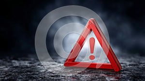 Warning sign with exclamation mark on a dark, smoky surface for safety alert or caution concept