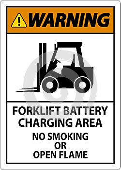 Warning Sign Forklift Battery Charging Area, No Smoking Or Open Flame