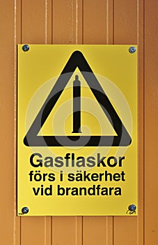 Warning sign for gas cylinders