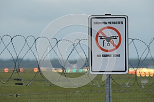 Warning sign at German airport `No Drone Zone`