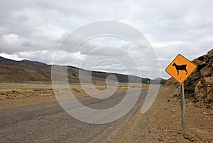 Warning sign for goats on road, Patagonia, Argentina