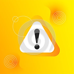 Warning sign icon on a modern yellow background. Exclamation mark, alert. Vector Illustration