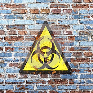 Warning sign indicating the presence of Biological hazards, biohazards. Viruses and bacteria