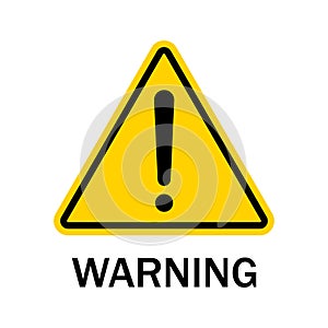 Warning sign isolated on white background. Black danger caution symbol on yellow triangle. Warning label of hazard for attention