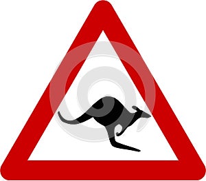 Warning sign with kangaroos on road