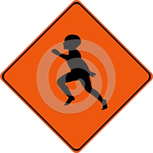 Warning sign with kid playing