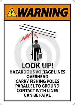 Warning Sign Look Up Hazardous Voltage Lines Overhead