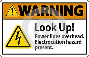 Warning Sign Look Up Power Lines Overhead, Serious Injury May Result