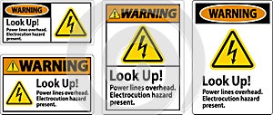 Warning Sign Look Up Power Lines Overhead, Serious Injury May Result