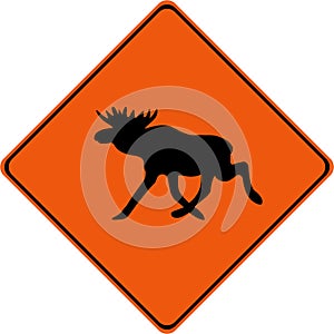 Warning sign with moose on road