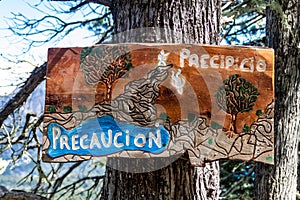 Warning sign in Municipal Park Llao Llao near Bariloche, Argenti