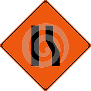 Warning sign with narrow road on right