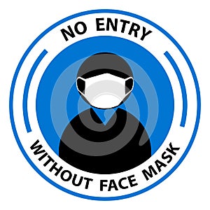 Warning sign No entry without face mask stamp, mask required sign