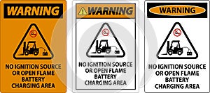 Warning Sign No Ignition Source Or Open Flame, Battery Charging Area