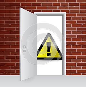 Warning sign and open door illustration design