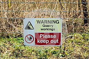 Warning sign of quarry workings