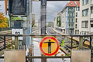 Warning sign on a railroad platform