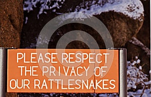 Warning sign for rattlesnakes photo