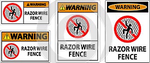 Warning Sign Razor Wire Fence On White Background