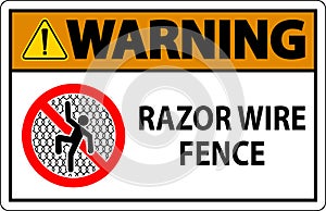 Warning Sign Razor Wire Fence On White Background