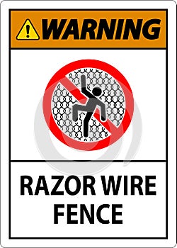 Warning Sign Razor Wire Fence On White Background