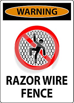 Warning Sign Razor Wire Fence On White Background