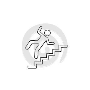 Warning sign risk falling stairs. Vector line icon