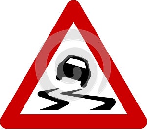 Warning sign with slippery road
