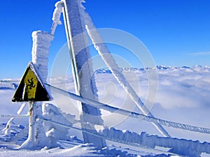 Warning sign in snow