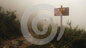 A warning sign stands tall amidst the mist a telltale sign that there is danger lurking in the area