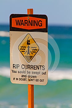 Warning Sign Swimming Rip Tides Currents photo