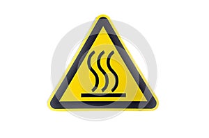 Warning sign three vertical wavy lines on a yellow background hot surface isolate