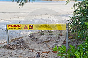 Warning sign on tropical beach in North Queensland