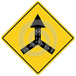 Warning sign two way road merge on white background. traffic sign. traffic sign lanes merging symbol. flat style