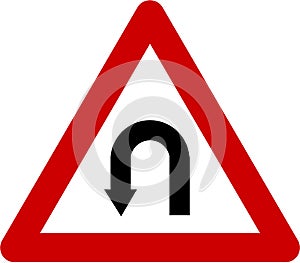 Warning sign with U-turn