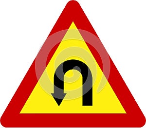 Warning sign with U-turn