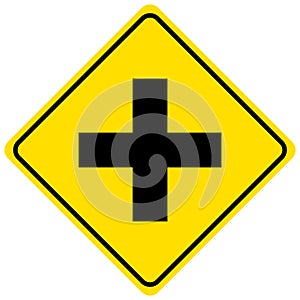 Warning sign for an uncontrolled crossroad on white background