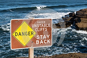 Warning Sign of Unstable Cliffs at Sunset Cliffs