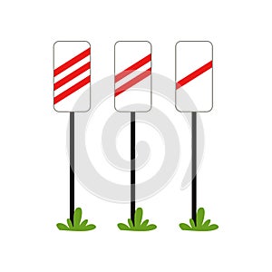 Warning signs approaching the railway crossing outside the inhabited locality. Flat vector design poster of driving