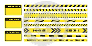 Warning signs. Attention sign. Construction tapes and warning shields. Vector scalable graphics