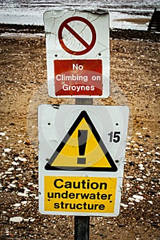 Warning signs on a beach